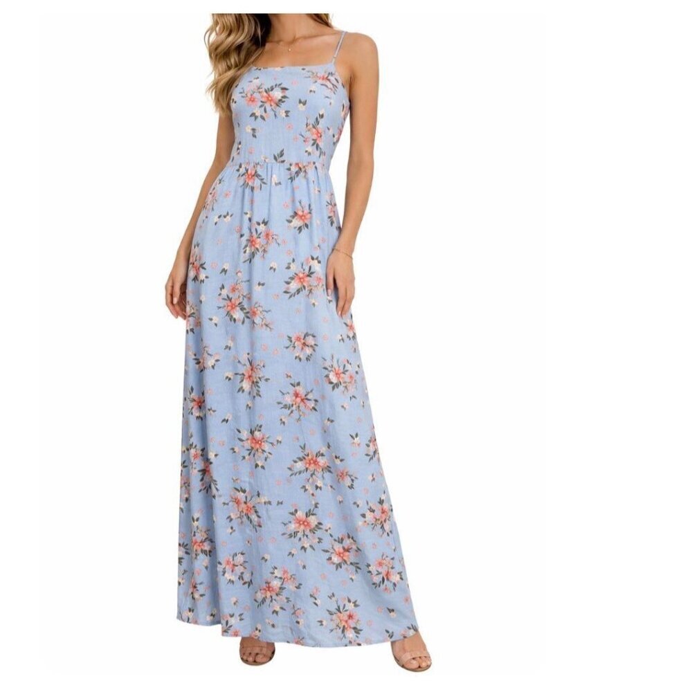 Ever After maxi dress spaghetti strap slit sides casual comfort SZ L